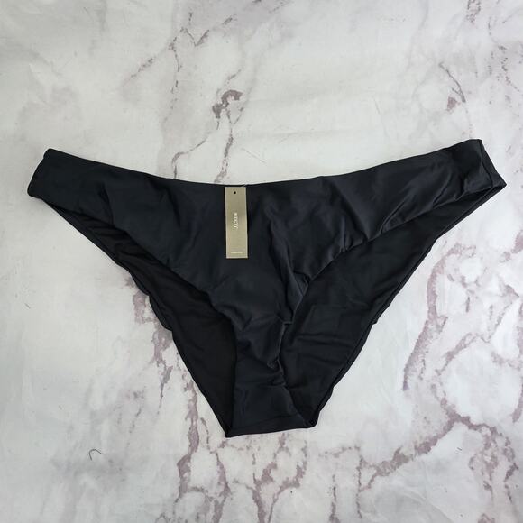 J Crew Swim Bottoms Black Curved Waist Bikini Mid High Cut Cheeky Bathing Suit - Picture 1 of 10